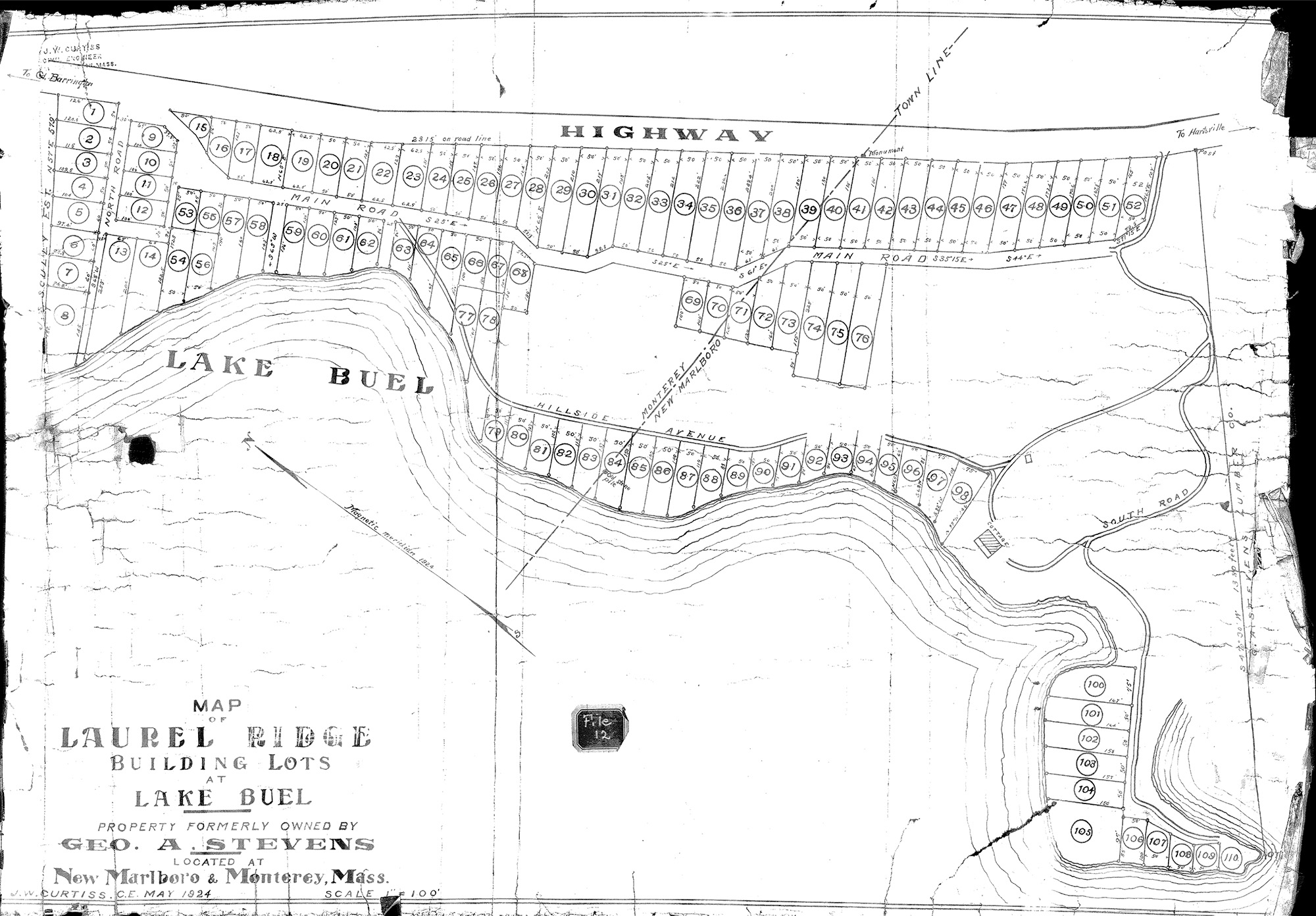 1925 field map of the subdivision that became Laurel Banks